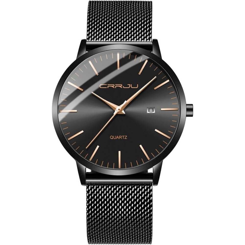 Men's Black Rose Minimalist Casual Waterproof Stainless Steel Mesh Band Watch